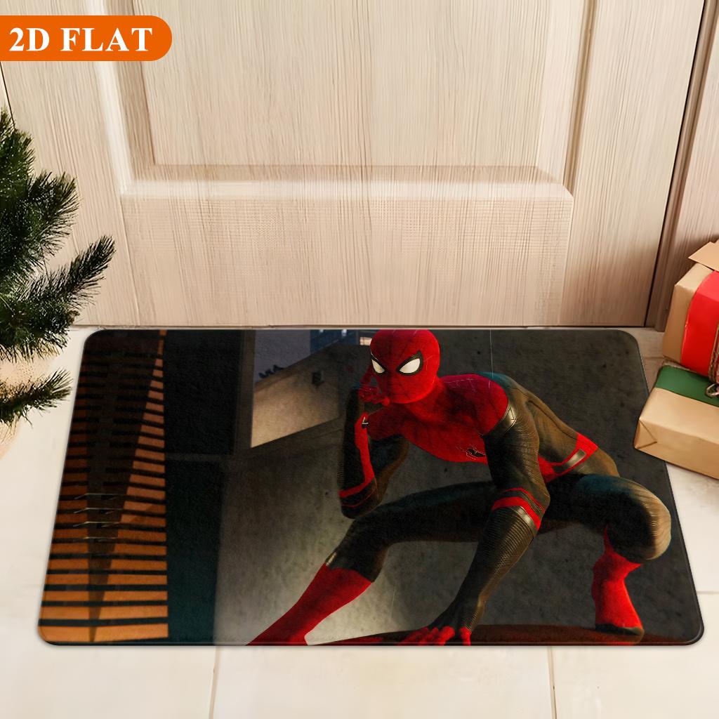 Bath Mat 1pc, Spider for Man Night Patrol, MARVEL Flannel Rectangular Mat, Bathroom Non-slip Entrance Mat, Fun Door Decoration