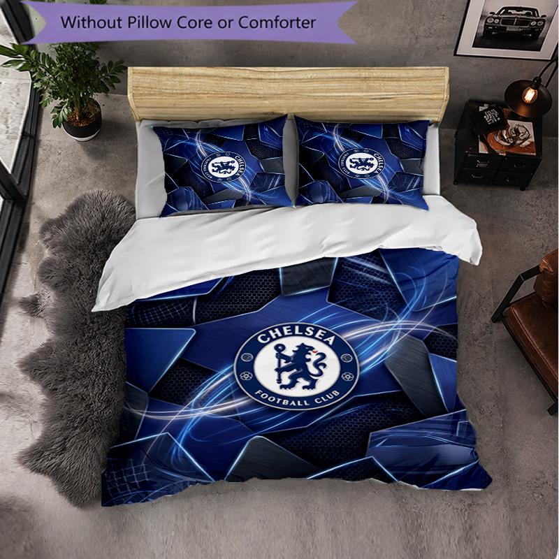 Chelsea FC Pattern 3 Pieces Bedding Set Soft Microfiber Duvet Cover with Pillow Cases for Bedroom