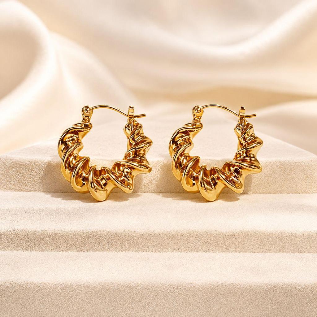 Elegant Gold Twist Stainless Steel Stud Earrings