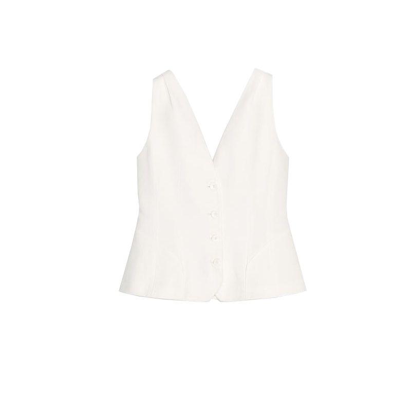 Summer New Women clothes Linen Blend Single Row Multi-Buckle Minimalist All-Match V-neck Sleeveless Vest 3503586