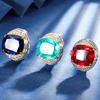 Jewelry Copper Bottom Gold-Plated Simulation Corundum Fat Rectangular Light Luxury Personalized Ring Female 14 * 16