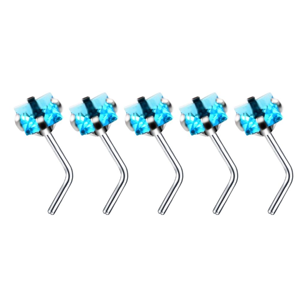5Pcs Sturdy Alloy Nose Piercing Jewelry Set L Shape Studs and Hoops With CZ Designs Accessory for Stylish Look