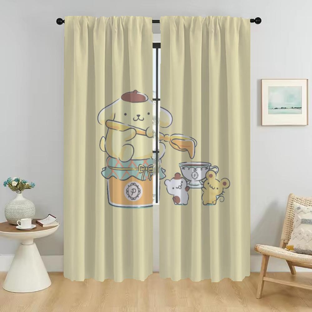 P-Pompom Purin Anti-mosquito Curtains for Living Room Partition Home Interior Curtains 2 Pieces Shades Blackout Curtain Kitchen