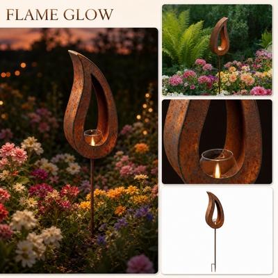 Piquet de Jardin Flammèche Rouille Silhouette Métallique Décoration de Cour Sculpture d'Art de Pelouse Extérieure avec Porte-Bougie pour Paysage de Ferme