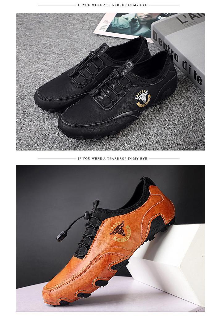 Herren Koreanischer Stil Niedrige Leder-Slip-On Freizeitschuhe zum Fahren - Leicht, Atmungsaktiv, Trendy