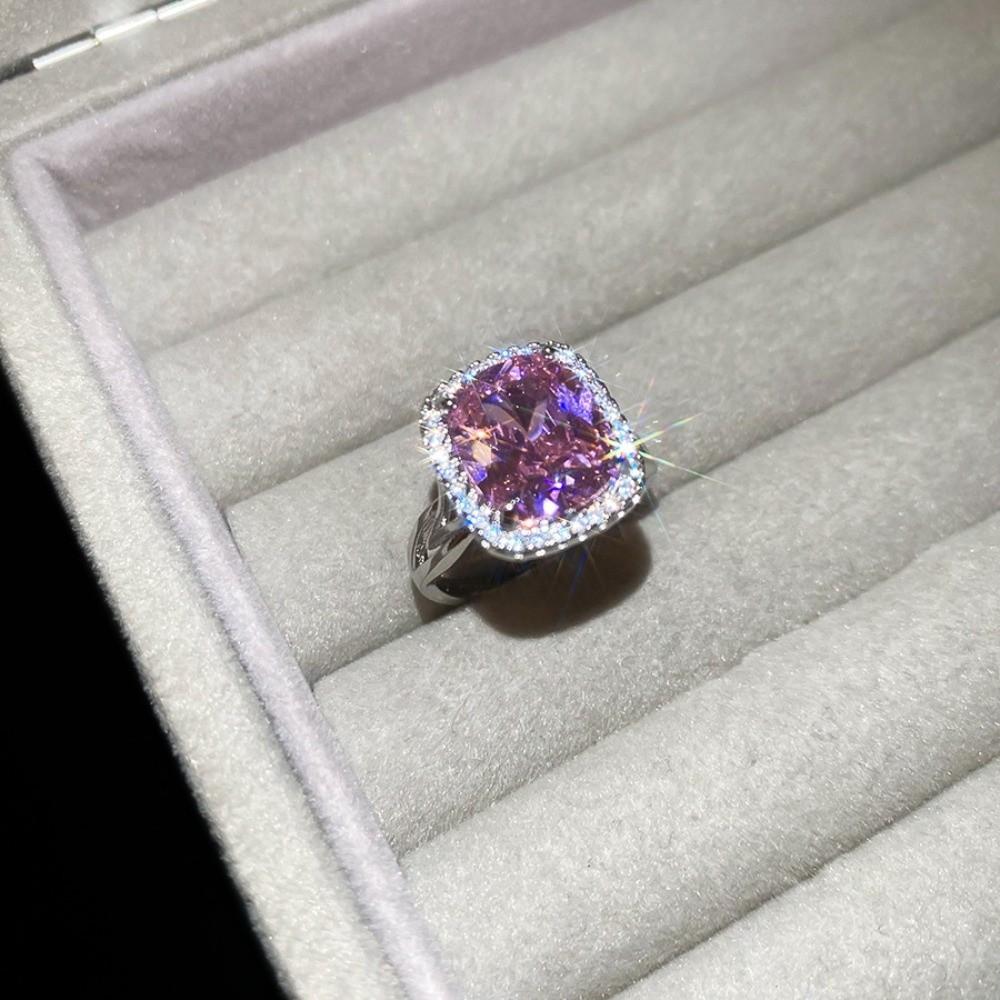 Big Square Crystal Open Ring Zircon Exaggerated Ring Flash Shiny Rhinestone Rings  Women Gift