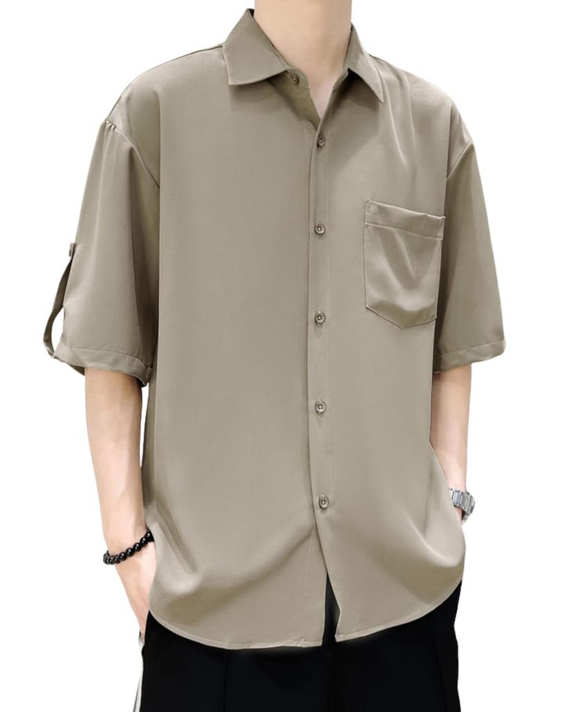 Summer Short Loose Ice Solid 3XL [foveitaa] Men's Shirt, Sleeve, 3/4 Sleeve, Fit, Silk, Cool, Stylish, Business, Casual, Simple, Stylish, Comfortable,
