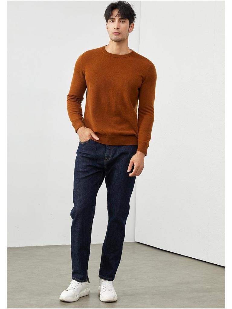Men's 100% Cashmere Crew Neck Sweater - British Style Slim Fit for Autumn/Winter