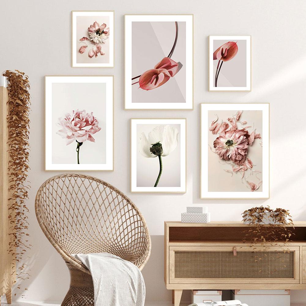 White Pink Red Flower Posters and Print Beatiful Peony Lily Poppy Canvas Painting Modern Wall Art Picture Living Room Decoration