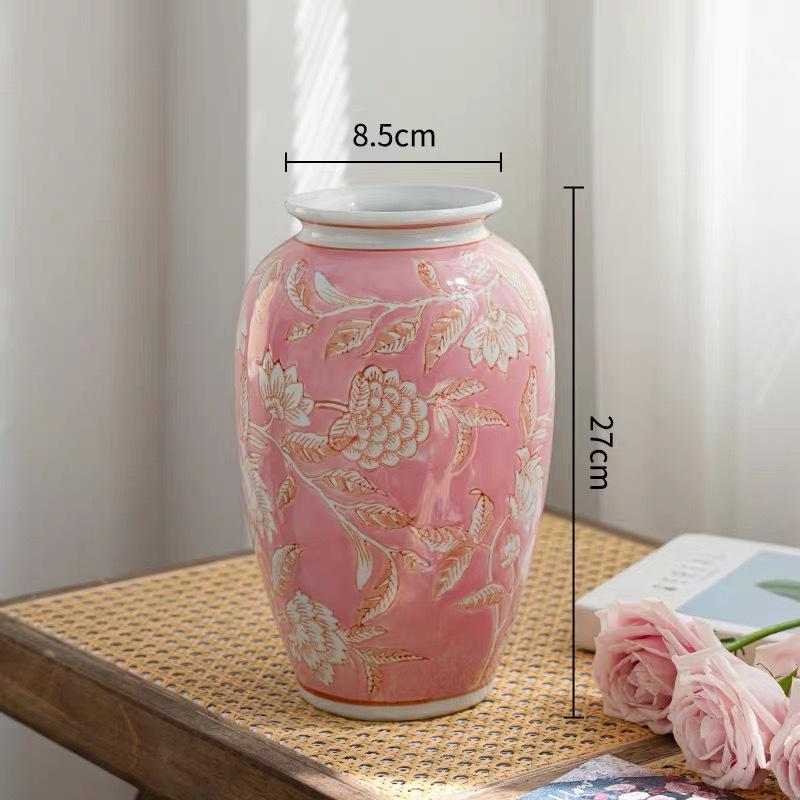 Blue and White Porcelain Vase Pink Pot Chinese-style Retro Porcelain Jars Flower Vase Flowerpot Home Decoration Accessories