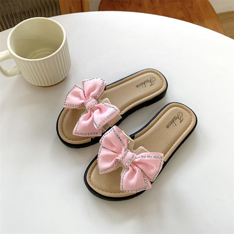 New Bow Flats Open Toe Slide Sandals Non-slip Flip Flops Children Home Slippers Kids Girls Summer Cute Beach Slippers Shoe