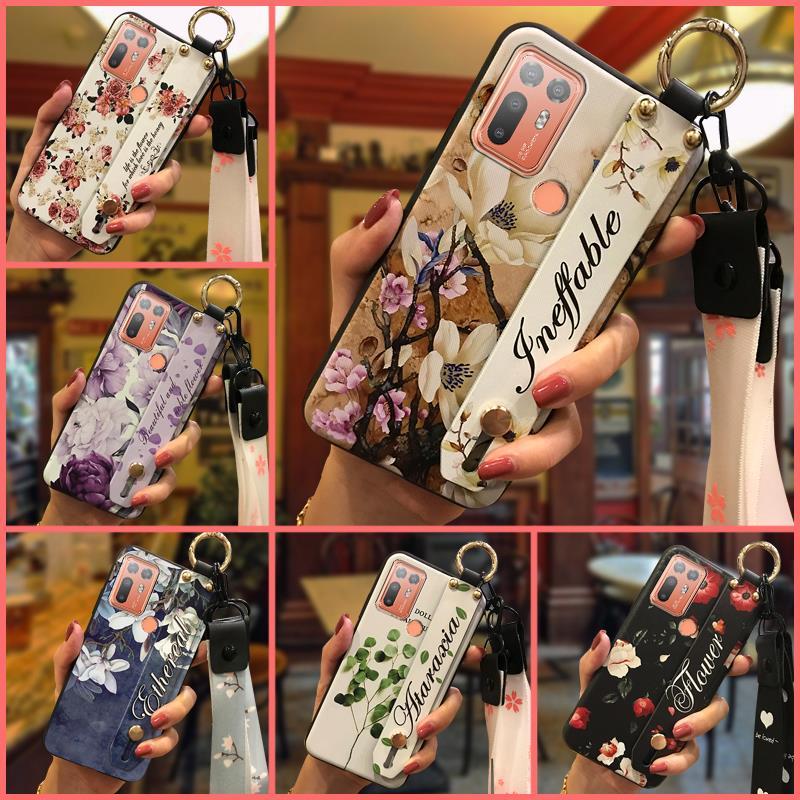 Durable Wristband Phone Case For HTC Desire 20 Plus/D20+ Lanyard Back Cover Shockproof Flower Soft case Fashion Design