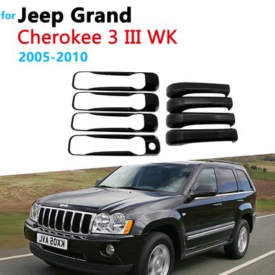 Lesklý černý karbonový kryt kliky dveří pro Jeep Grand Cherokee 3 III WK 2005~2010 Auto Exteriér Styling Příslušenství
