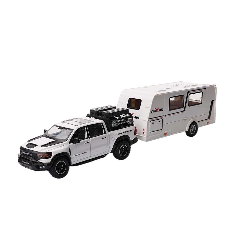 

1/32 Dodge Mammoth Прицеп RV Модель внедорожника из сплава Литая игрушечная машина Детский подарок для мальчика Коллекция Миниатюрное хобби белый