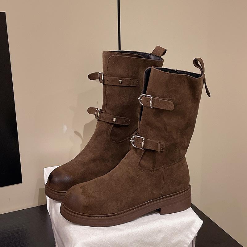 

Retro cowboy boots super fire boots 2025 autumn and winter new versatile knight boots belt buckle thick heel knight boots 40 коричневый