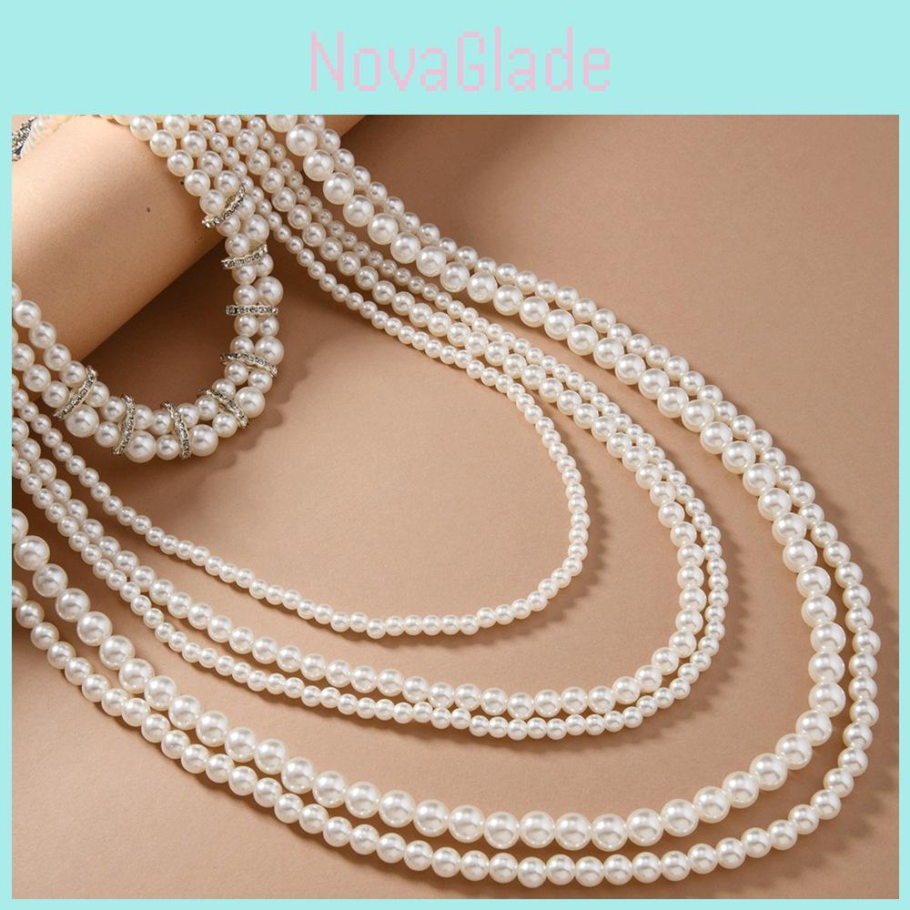Geometric Pearl Choker Necklace With Rhinestone Embellishments For Party Women