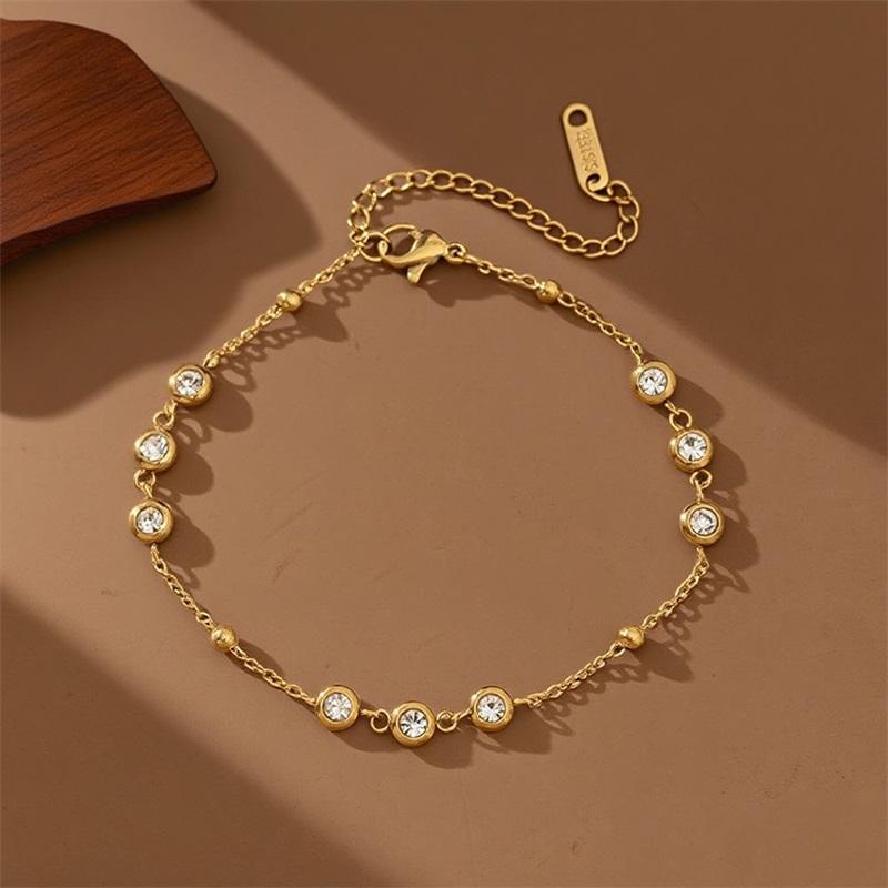 

GANEMLY 316L Stainless Steel Round Sparkling Zirconia Bracelet For Women Fashion Fine Wrist Chain Waterproof Jewelry Lady Gift