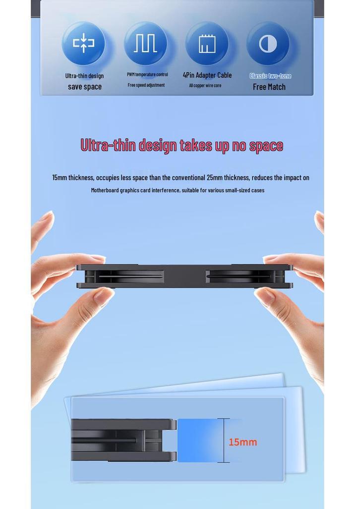 TEUCER 12015 15mm Leiser Schwarzer Desktop-PC-Lüfter mit Temperaturregelung