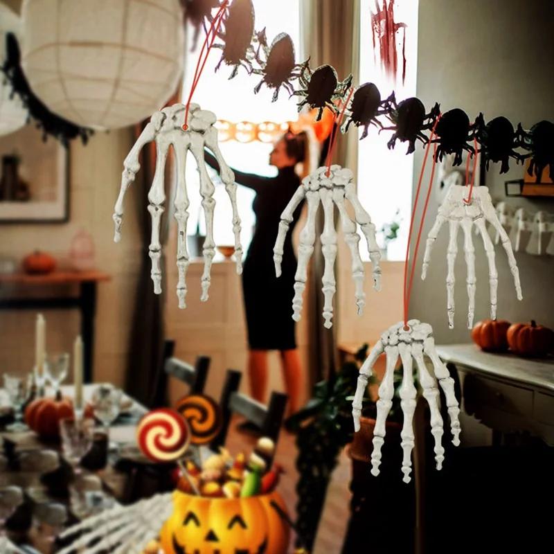 Halloween Skeleton Hand Scary Realistic Size Hand Bone Skull Decors Zombie Party Haunted House Halloween Terror Decoration Props
