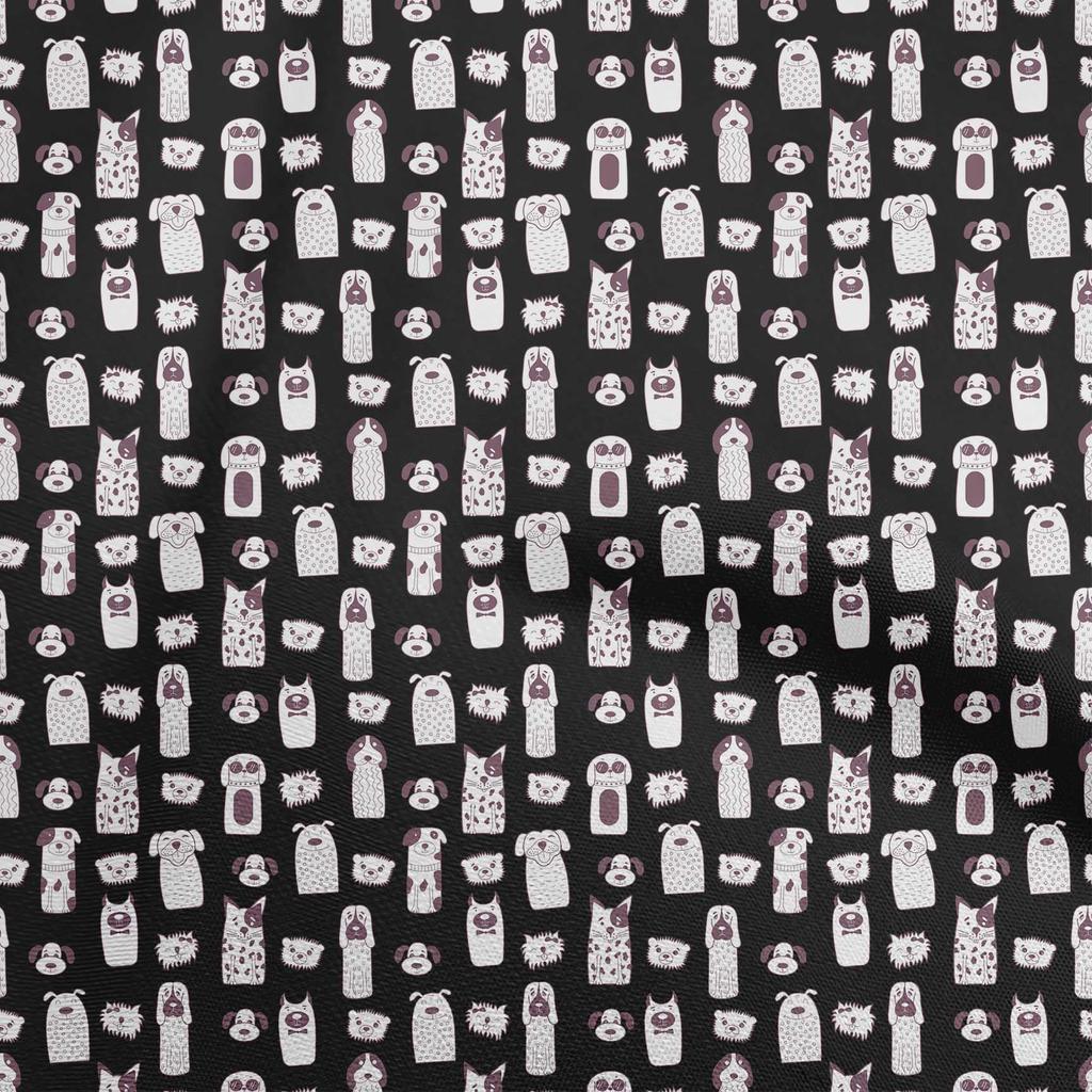 oneOone Georgette Viscose Black Fabric Floral & Puppies Fabric For Sewing Printed Craft Fabric By The Yard 42 Inch