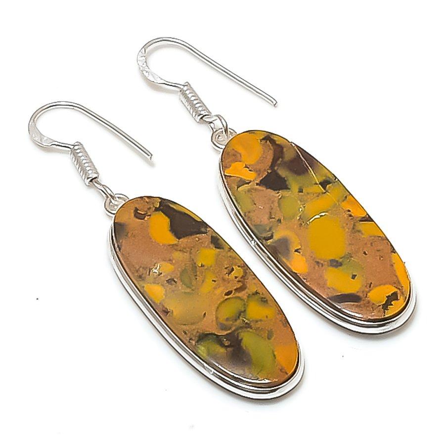 

Натуральный Фруктовый Яшма Камень Ручная Работа Серьга из Стерлингового Серебра 925 Пробы 2,05 AE-11539