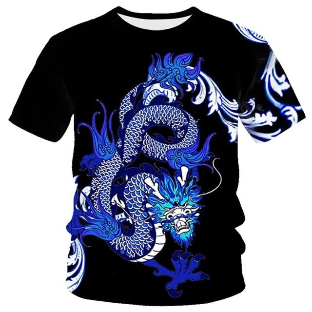 3D Dragon Print T-shirt Herr Mode Streetwear T-shirt Harajuku Cool Animal Shirt Anime kortärmade toppar T-shirts