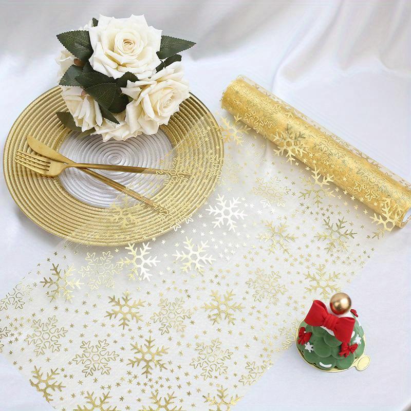 28*275CM Snowflake Christmas Table Runner Sparkly Glitter Golden/Silver Metallic Dining Table Decoration for Xmas