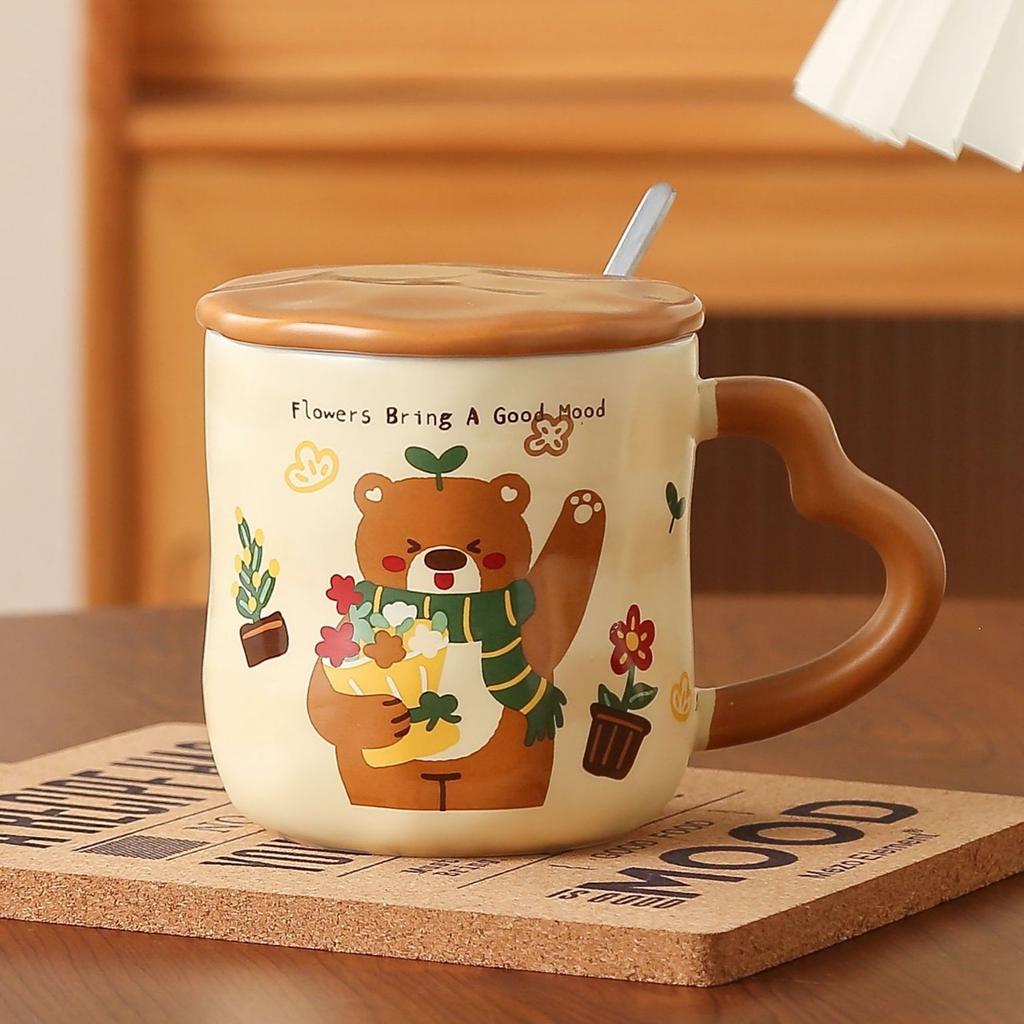 Creative and Cute Bear Mugs with LIDS Couple Cups with High Appearance Standards  Ceramic Cups Home Drinking Cups  Office Coffee Cups