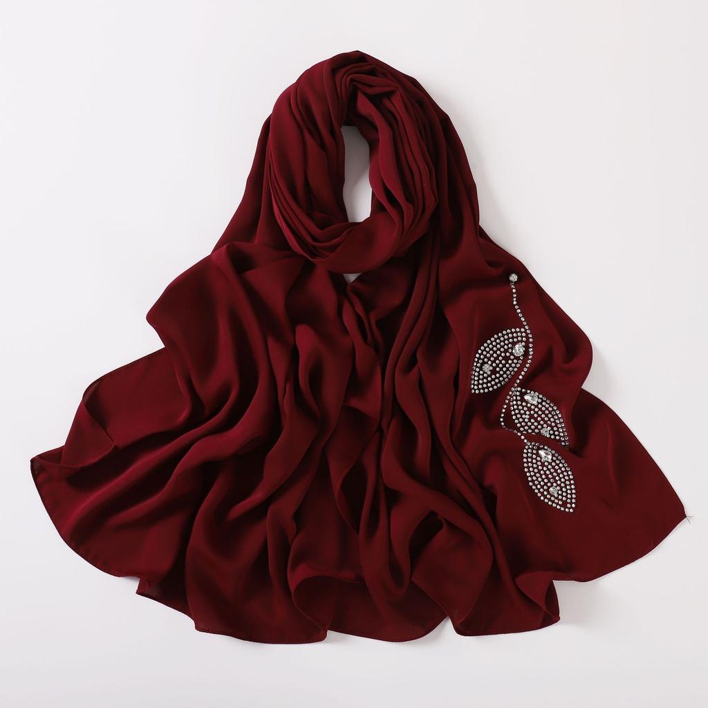 Long Silk Like Scarf Rhinestone Decor Ethnic Headscarf Non Wrinkling