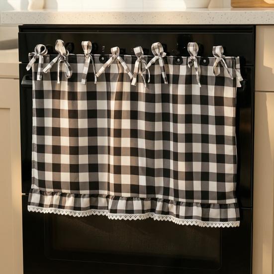 Oven Curtain, with Tie-Down Straps, Vintage Style, Easy Fastening Farmhouse Oven Door Ruffled Stove Skirt Curtain for Kitchen