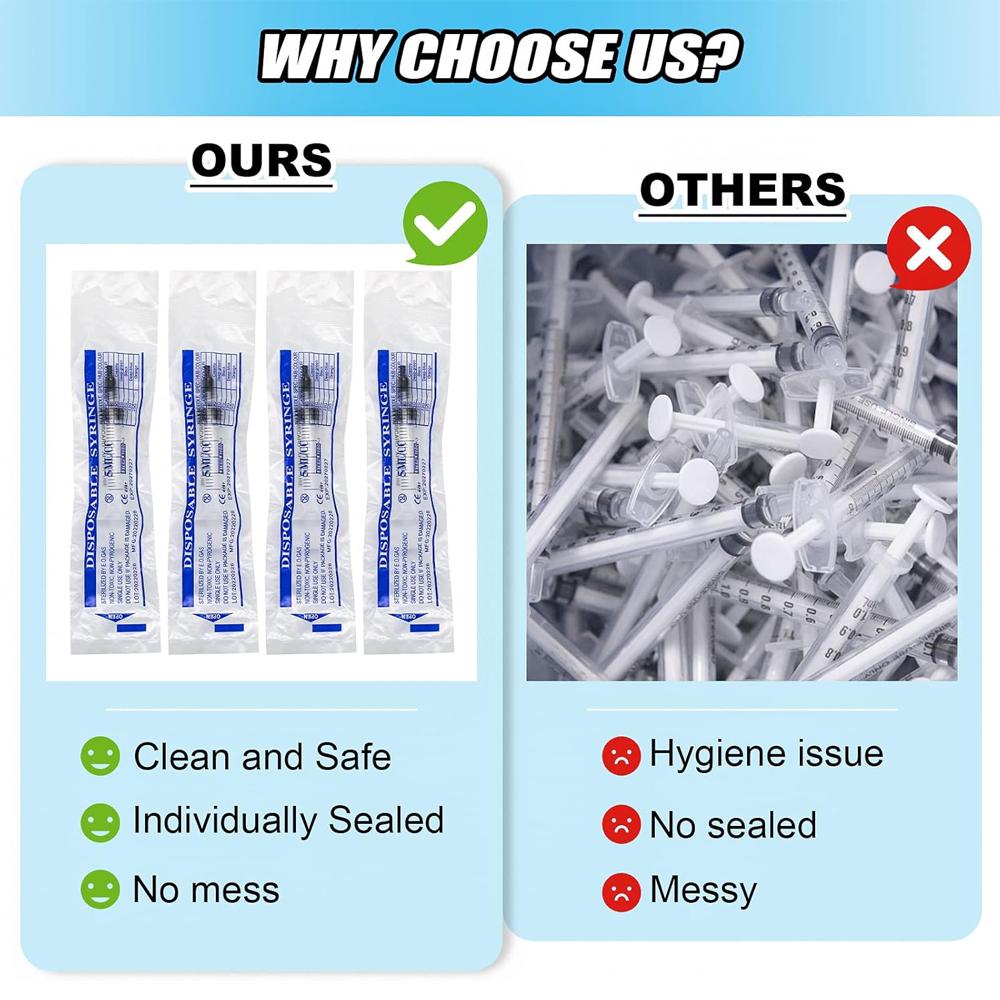 100PCS 5ml Sterile Luer Lock Syringe with Cap, Individually Wrapped, for Liquid Glue, Epoxy, Resin Dispensing