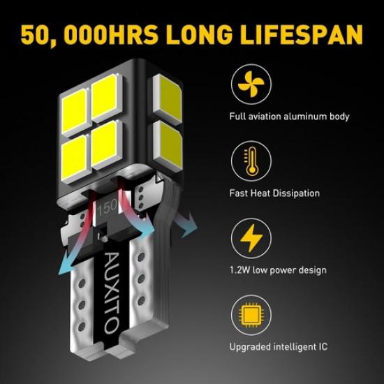 10X AUXITO T10 LED License Plate Light Interior Bulbs White 168 2825 194 14E EOA