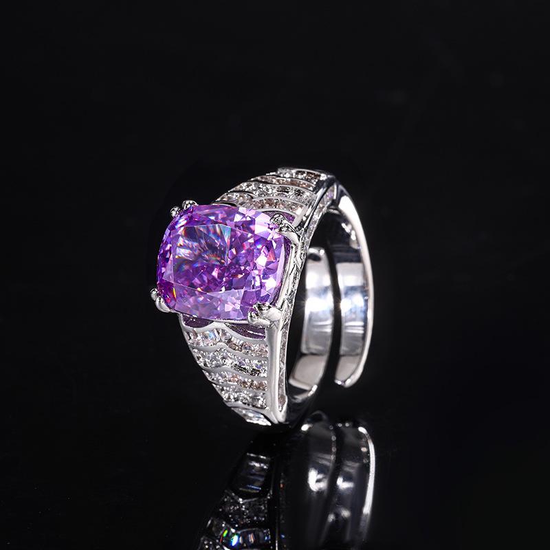 Joyería Cruda Fondo de Cobre Chapado en Oro Diamante de Alto Carbono Corte Flor de Hielo Cuadrado Gordo Engaste de Cobre Anillo de Temperamento 10 * 12