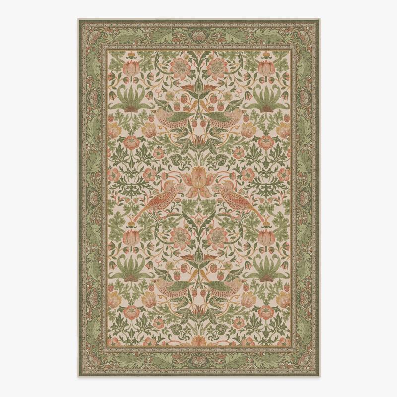 Living Room Carpet Large Size Bedroom Bedside Floor Mat Machine Washable Carpets Spring Flowers Birds Retro Home Decoration Rug