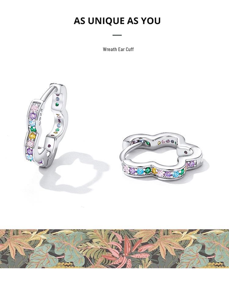 Avle Sterling Silver S925 Platinum-Plated Wreath Earrings with Colored Zircon Hollow Flowers, Model BSE612.