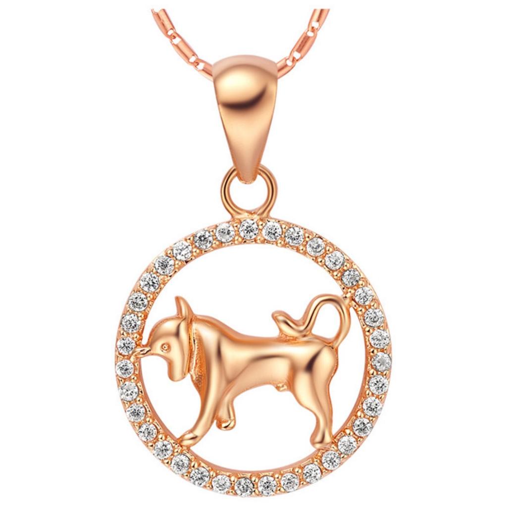 Rose Gold Color Twelve Constellations Zircon Pendant Necklace Female Jewelry