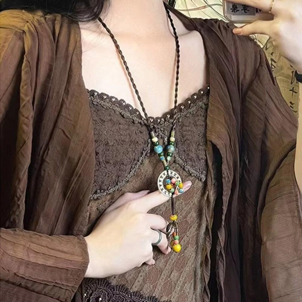 Vintage Bohemian Long Sweater Necklace Asymmetric Geometric Bohemian Necklace for Girls