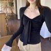 Spring & Autumn Women's Sexy Slim Fit Lace Patchwork Square Neck Long Sleeve T-shirt
