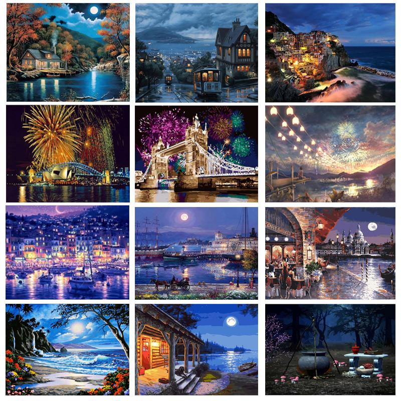 

Алмазная картина Полный круглый город Ночь Рукоделие Вышивка Пейзаж Домашний декор