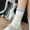 Sea Salt Cheese ~ Early Autumn Color-blocked Striped Pile-up Socks ~ So Cool! Color-blocking Double-slit Socks for Women