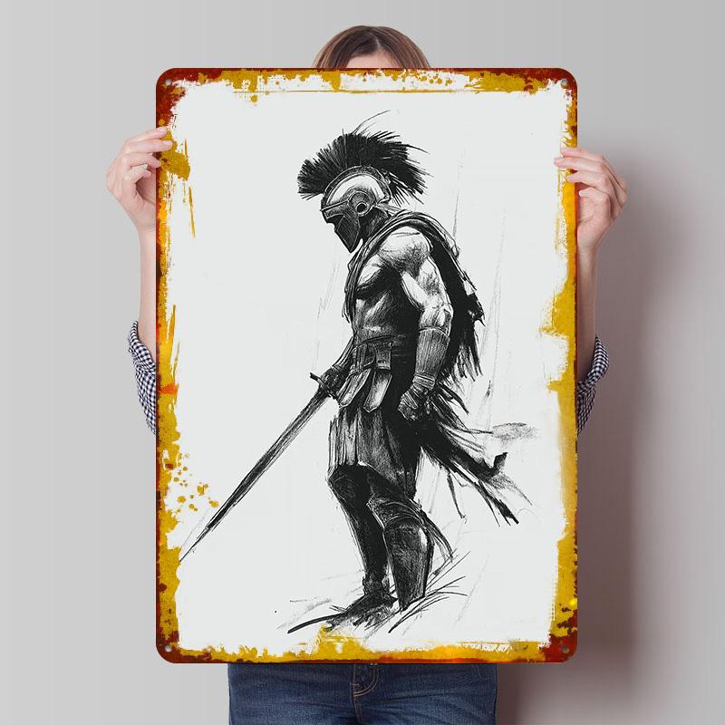 

Spartan Warrior Pencil Sketch Printed Poster Customized Wall Art Retro Vintage Metal Tin Signs for Man Cave Home Decorations 7.9x11.8In(20x30cm)