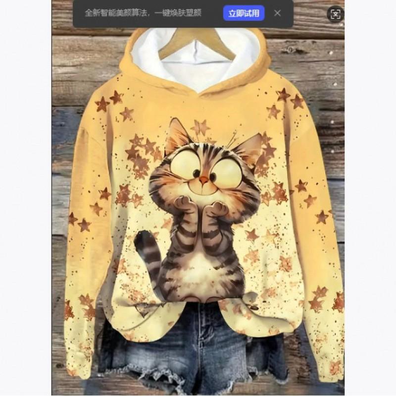 Womens Oversized Hooded Sweatshirt With Christmas Print 3D Digital Loose Fit Long Sleeve Casual Top