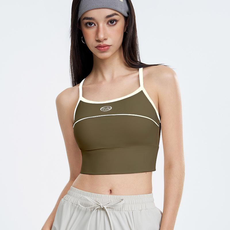 

Женский американский ретро топ для йоги на тонких бретелях и с красивым дизайном спины, со встроенной фиксированной грудной вставкой для фитнеса и спорта. XL