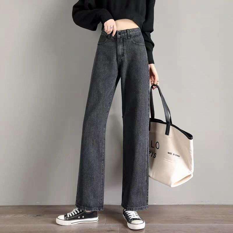 

Women s 2026 High-Waisted Wide-Leg Jeans - Slimming, Loose, Floor-Length Drape Medium темно-серого