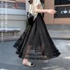 Lace Long Skirt with Elastic Tulle Maxi Everyday [OGCPWYQZ] Women's Skirt, Waist, Skirt, Length, Flared, A-Line, Lined, Figure-Flattering, All-Lace,