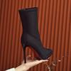 2024 New Womens High-heeled Mid Calf Boots with Side Zipper Pointed Toe Thin Heel Anti Slip Waterproof Winter PU Fashion Boots