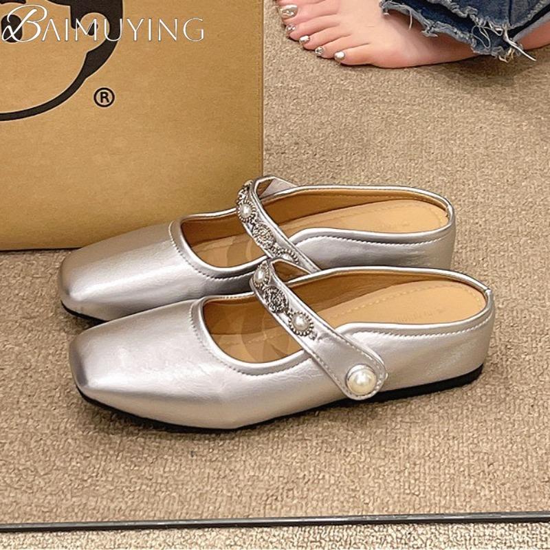 Fashion Platform Mules Shoes Flats Slippers Women Sandals Square Toe Summer 2025 Trend Casual Marie Janes Shoes Dress Slides Sandalias