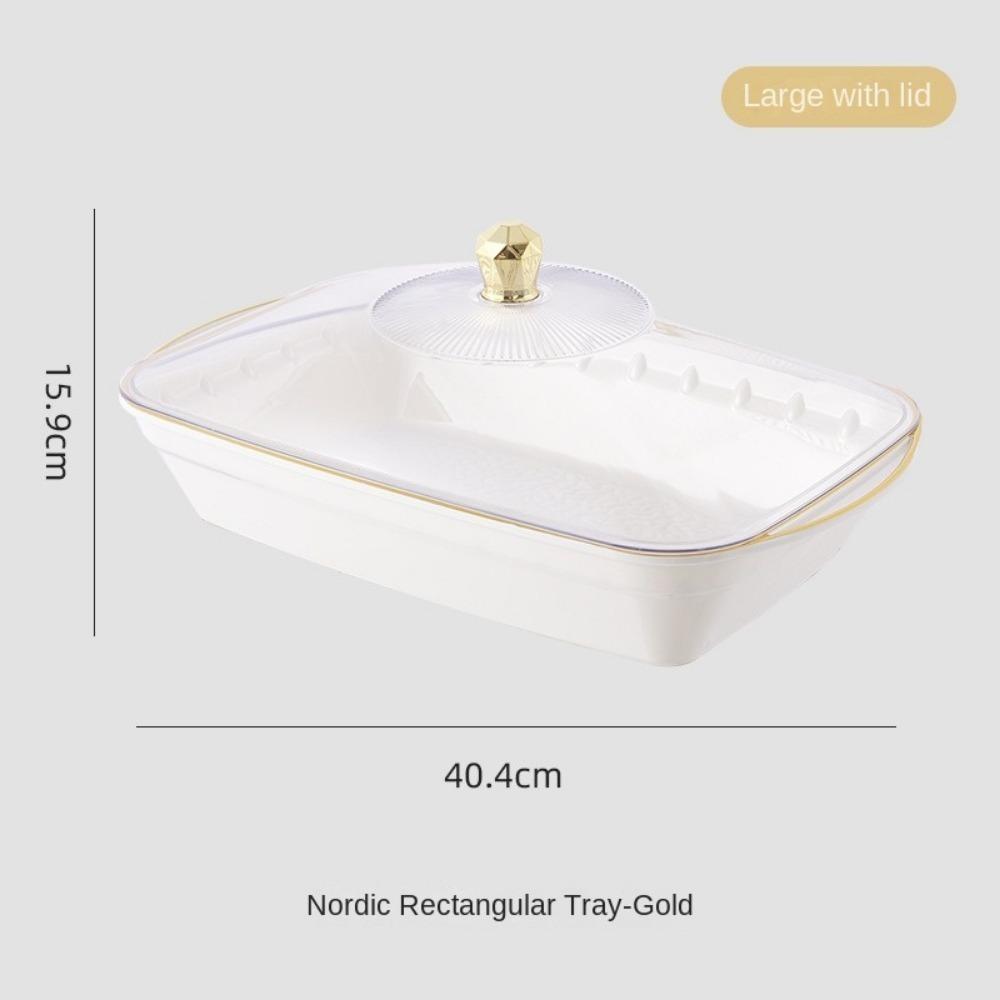New Transparent Buffet Food Tray Large Capacity with Lid Fruit Plate Drop-proof Plastic Storage Box Desktop Storage