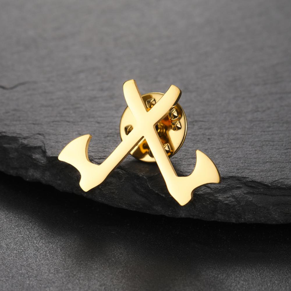 My Shape Double Axe Brooch for Men Women Stainless Steel Axes Pattern Brooch and Pin  Brooch Punk Jewelry Party Club Boys Gifts