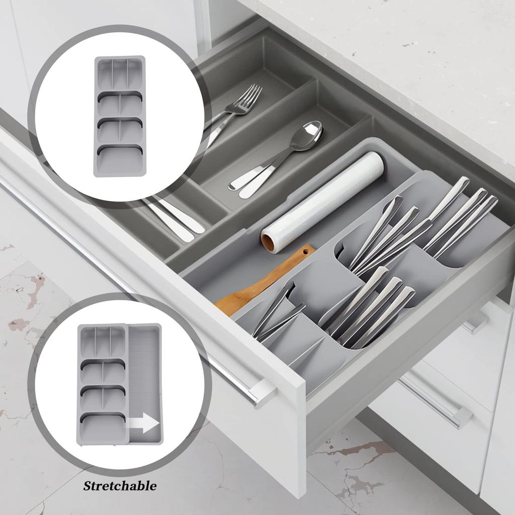 Retractable Kitchen Drawer Cutlery Storage Tray Knife Block Holder Multipurpose Spoon Forks Tableware Spice Bottle Organizer Box